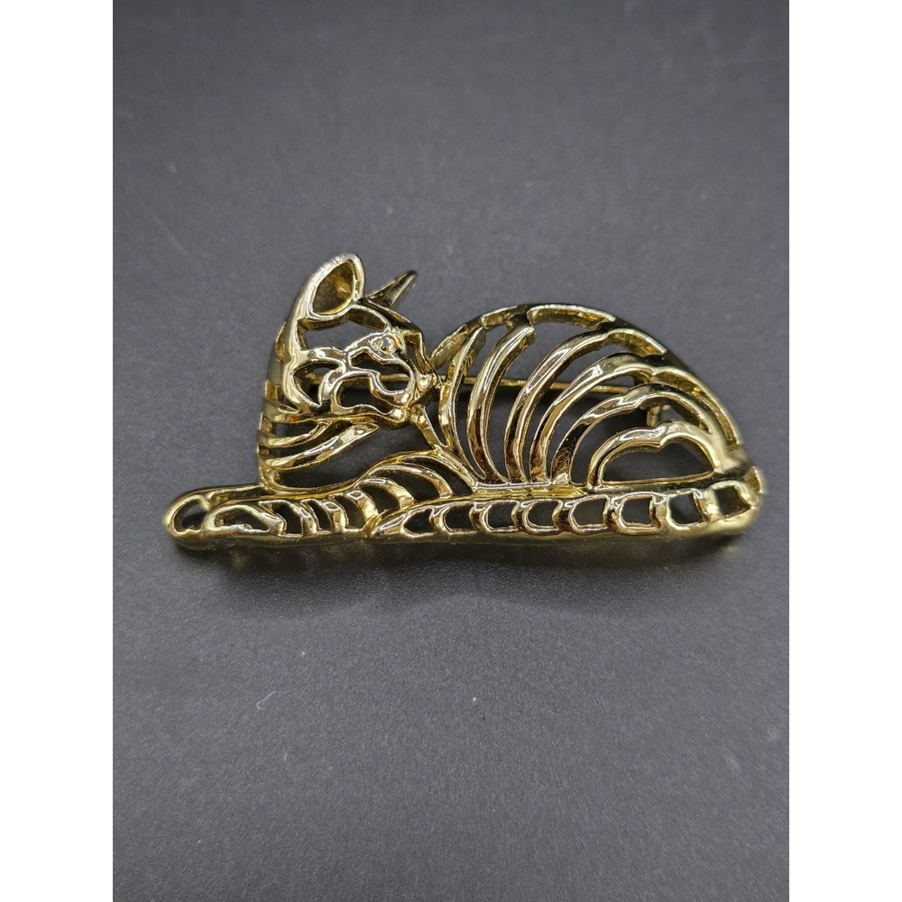vintage Danecraft openwork gold-tone‎ cat brooch